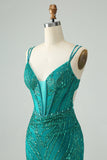 Sparkly verde escuro Bodycon Corset Short Homecoming Dress com Sequins