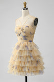 Amarelo A Line Halter Tiered Vestido Curto Tulle Homecoming