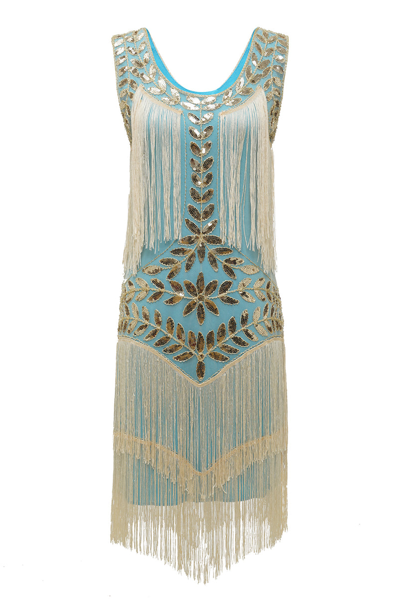 Carregar imagem no visualizador da galeria, Vestido champagne Gatsby 1920 com lantejoulas e franjas
