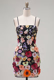 Preto Esparguete Correias Bainha Homecoming Vestido com Flores 3D