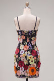 Preto Esparguete Correias Bainha Homecoming Vestido com Flores 3D