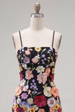 Preto Esparguete Correias Bainha Homecoming Vestido com Flores 3D