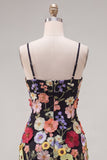 Preto Esparguete Correias Bainha Homecoming Vestido com Flores 3D