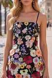 Preto Esparguete Correias Bainha Homecoming Vestido com Flores 3D