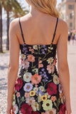 Preto Esparguete Correias Bainha Homecoming Vestido com Flores 3D