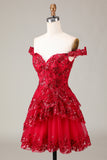 Bonito Brilhante Hot Pink Uma Linha Tiered Corset Lace Short Homecoming Dress