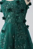 Glitter Verde Escuro Esparguete Correias Renda Flor Longo Espartilho Vestido de Baile