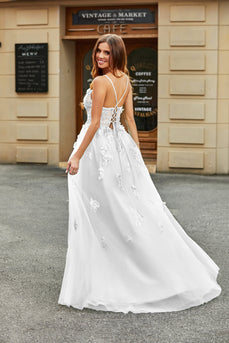 Vestido de noiva branco A-Line Tulle com apliques