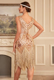 Sparkly Apricot Gatsby 1920s vestido com lantejoulas e franjas