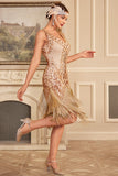 Sparkly Apricot Gatsby 1920s vestido com lantejoulas e franjas