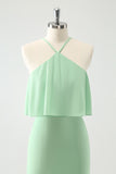 Verde Tiered Chiffon Sereia Halter Tiered Vestido de Noiva Convidado