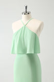 Verde Tiered Chiffon Sereia Halter Tiered Vestido de Noiva Convidado