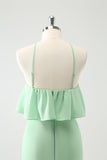 Verde Tiered Chiffon Sereia Halter Tiered Vestido de Noiva Convidado
