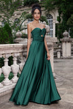 Verde escuro Uma linha querida plissado Keyhole longo vestido de dama de honra