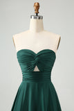 Verde escuro Uma linha querida Keyhole Long Bridesmaid Dress