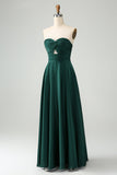 Verde escuro Uma linha querida Keyhole Long Bridesmaid Dress