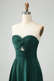 Verde escuro Uma linha querida Keyhole Long Bridesmaid Dress