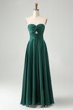 Verde escuro Uma linha querida Keyhole Long Bridesmaid Dress