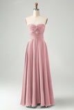 Verde escuro Uma linha querida Keyhole Long Bridesmaid Dress