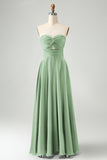 Verde escuro Uma linha querida Keyhole Long Bridesmaid Dress