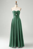 Verde escuro Uma linha querida Keyhole Long Bridesmaid Dress