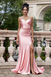 Blush Sereia Esparguete Correias Cetim Long Prom Dress com Fenda