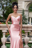 Blush Sereia Esparguete Correias Cetim Long Prom Dress com Fenda