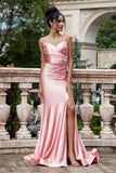 Blush Sereia Esparguete Correias Cetim Long Prom Dress com Fenda