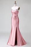 Blush Sereia Esparguete Correias Cetim Prom Vestido com Fenda