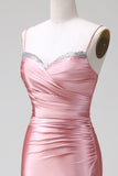 Blush Sereia Esparguete Correias Cetim Prom Vestido com Fenda