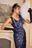 Sparkly Royal Blue Fringed Beaded 1920s Vestido com Acessórios set