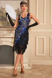 Sparkly Royal Blue Fringed Beaded 1920s Vestido com Acessórios set
