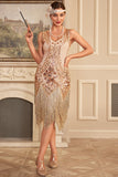 Damasco Sequins Fringe 1920s Flapper Dress com 20s Acessórios set