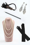 Preto Esparguete Alças Sequins 1920s Vestido com Acessórios set