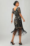 Preto Dourado Sequins Bodycon 1920s Vestido com 5-Piece Acessórios set