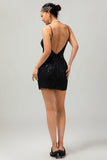 Preto Esparguete Alças Sequins 1920s Vestido com Acessórios set