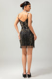 Preto Dourado Sequins Bodycon 1920s Vestido com 5-Piece Acessórios set