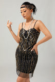 Preto Dourado Sequins Bodycon 1920s Vestido com 5-Piece Acessórios set