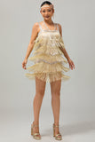 Vestido Sparkly Champagne Fringe 1920s com conjunto de acessórios de 5 peças