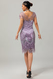 Vestido roxo Fringe Fringe 1920s com conjunto de acessórios de 5 peças