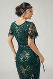 Bodycon lantejoulas verde escuro vestido franjado 1920s com conjunto de acessórios de 5 peças