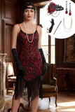 Vestido Bodycon Midi dos anos 1920 com lantejoulas pretas e vermelhas, alças finas, com 5 peças