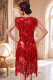 Vestido Midi dos anos 1920 com franjas e franjas vermelhas vermelhas com conjunto de acessórios de 5 peças