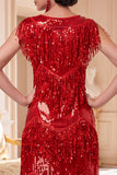 Vestido Midi dos anos 1920 com franjas e franjas vermelhas vermelhas com conjunto de acessórios de 5 peças