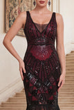 Vestido bodycon em tule com decote em V com franjas pretas e lantejoulas pretas com conjunto de acessórios de 5 peças