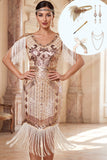Vestido Midi dos anos 1920 com decote em V e decote em V, almasco, decote em V, com conjunto de acessórios de 5 peças