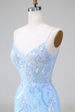 Blue Sequins Corset Open Back Vestido Curto de Regresso a Casa com Bordado