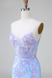 Blue Sequins Corset Open Back Vestido Curto de Regresso a Casa com Bordado