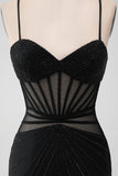 Preto Apertado Esparguete Correias Corset Vestido Curto Homecoming com Missangas