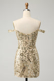 Sparkly Bodycon dourado fora do ombro Homecoming Dress com Sequins